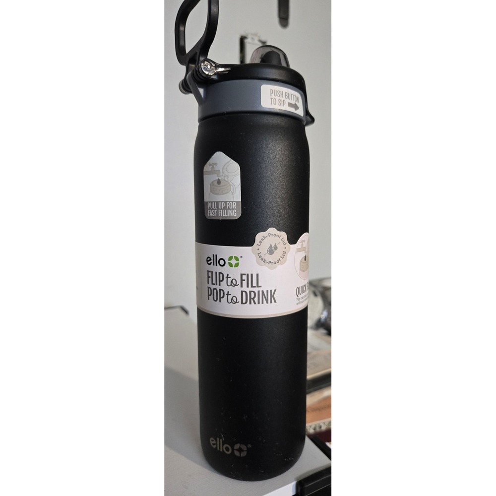 Ello Pop & Fill 22oz Stainless Steel Water Bottle Tonal Black 454-2201-301